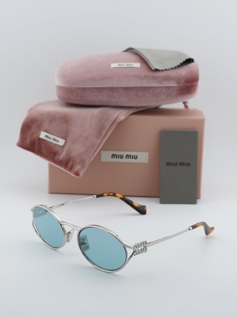 Miu Miu Mu52ys 1bc20r Oval Sunglasses Silver\Blue